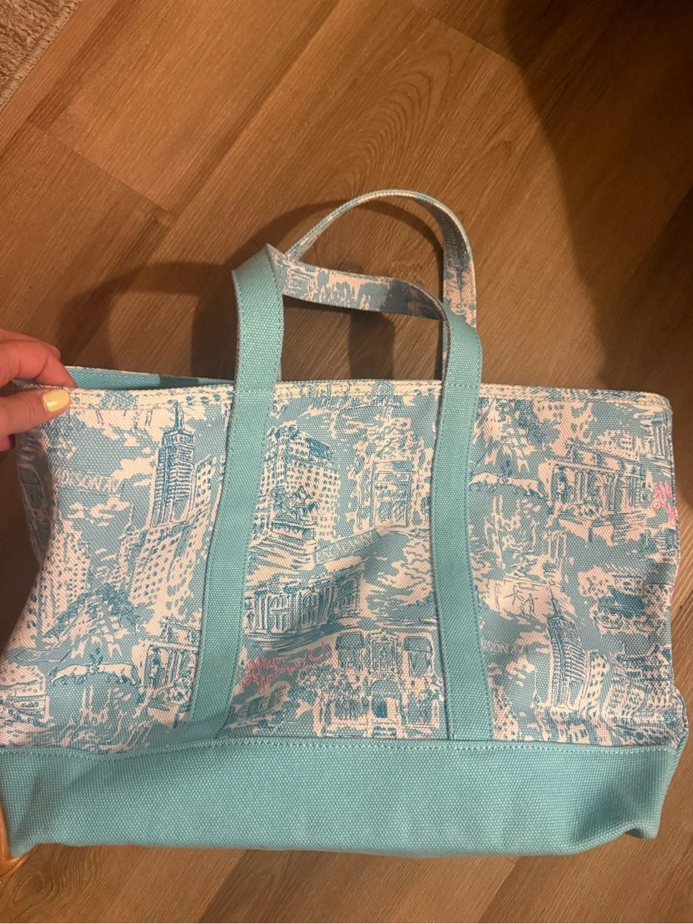 Lilly Pulitzer Aqua New York City-Print Canvas Tote